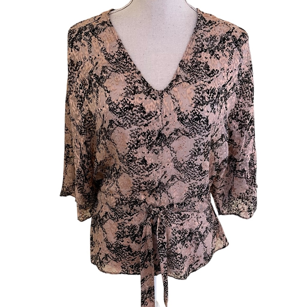 Parker Tan/Black/Pink Silk Blend Animal Print Blouse S